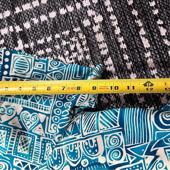 Silk Dress - Size 24 Slimming Faux Wrap by Spenser Jeremy Blue Geometric Midi - Picture 5 of 14